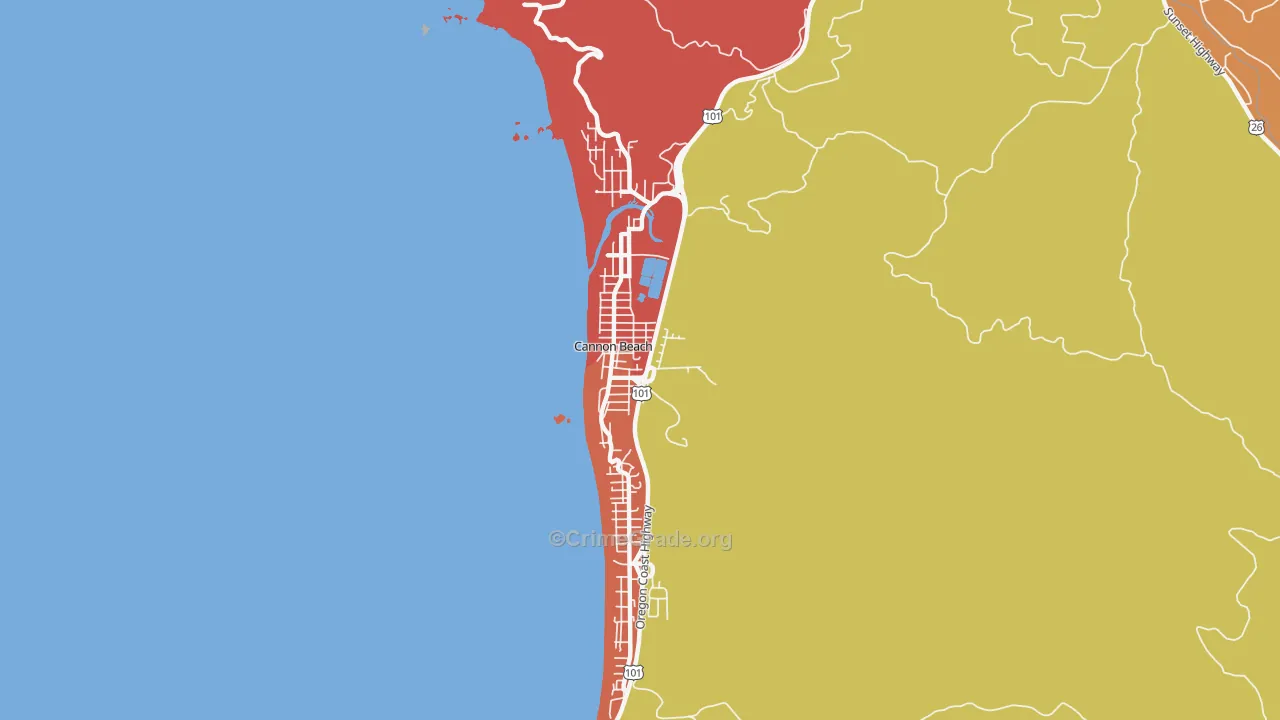 Cannon Beach, OR Map of Assault Rates