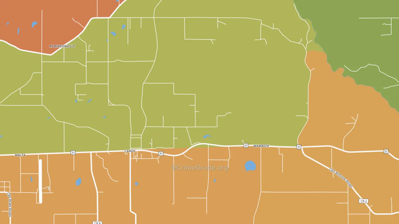 Canoe, AL Map of Assault Rates