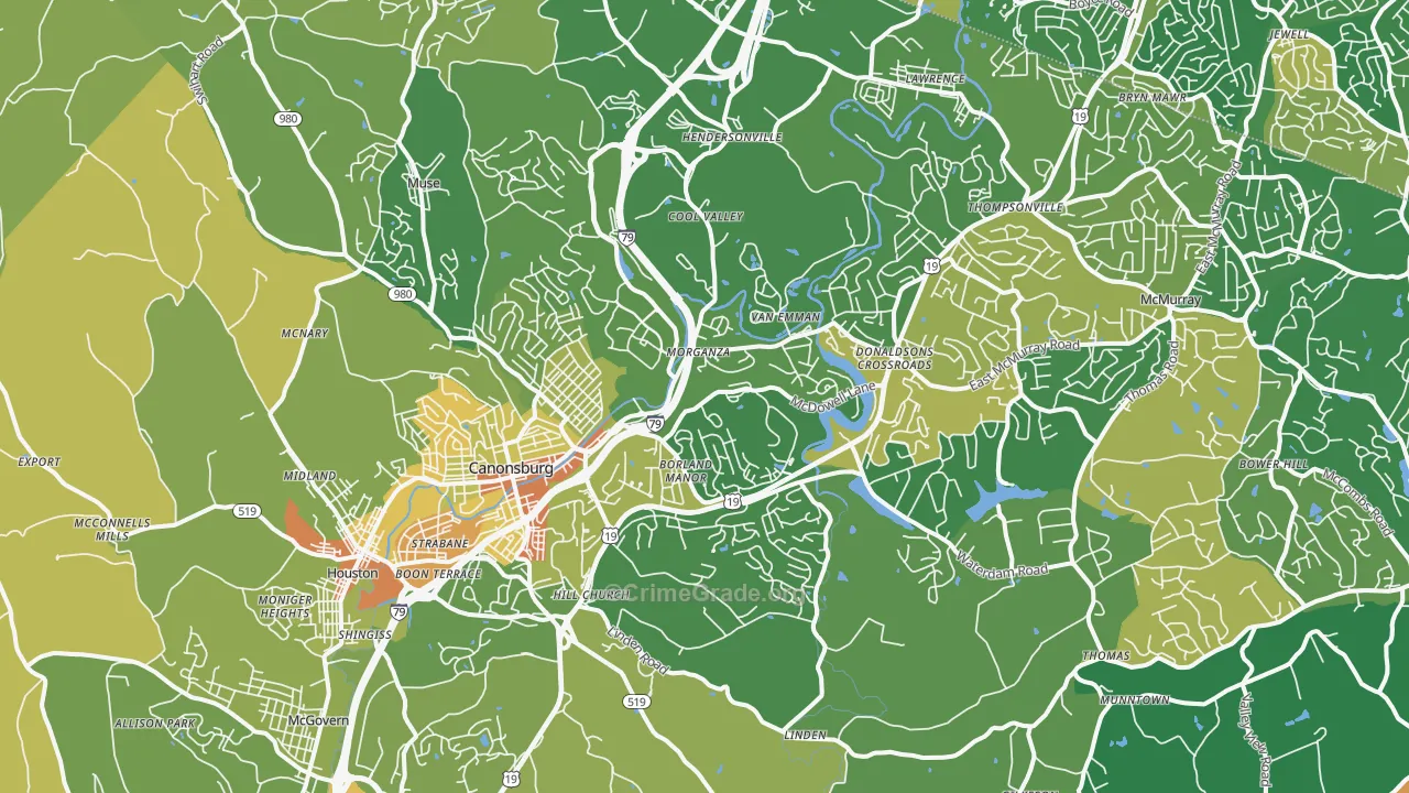 Canonsburg, PA Map of Assault Rates
