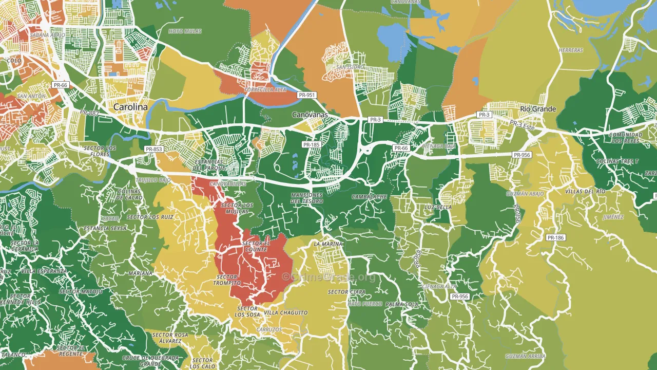 Canovanas Municipio, PR Map of Assault Rates