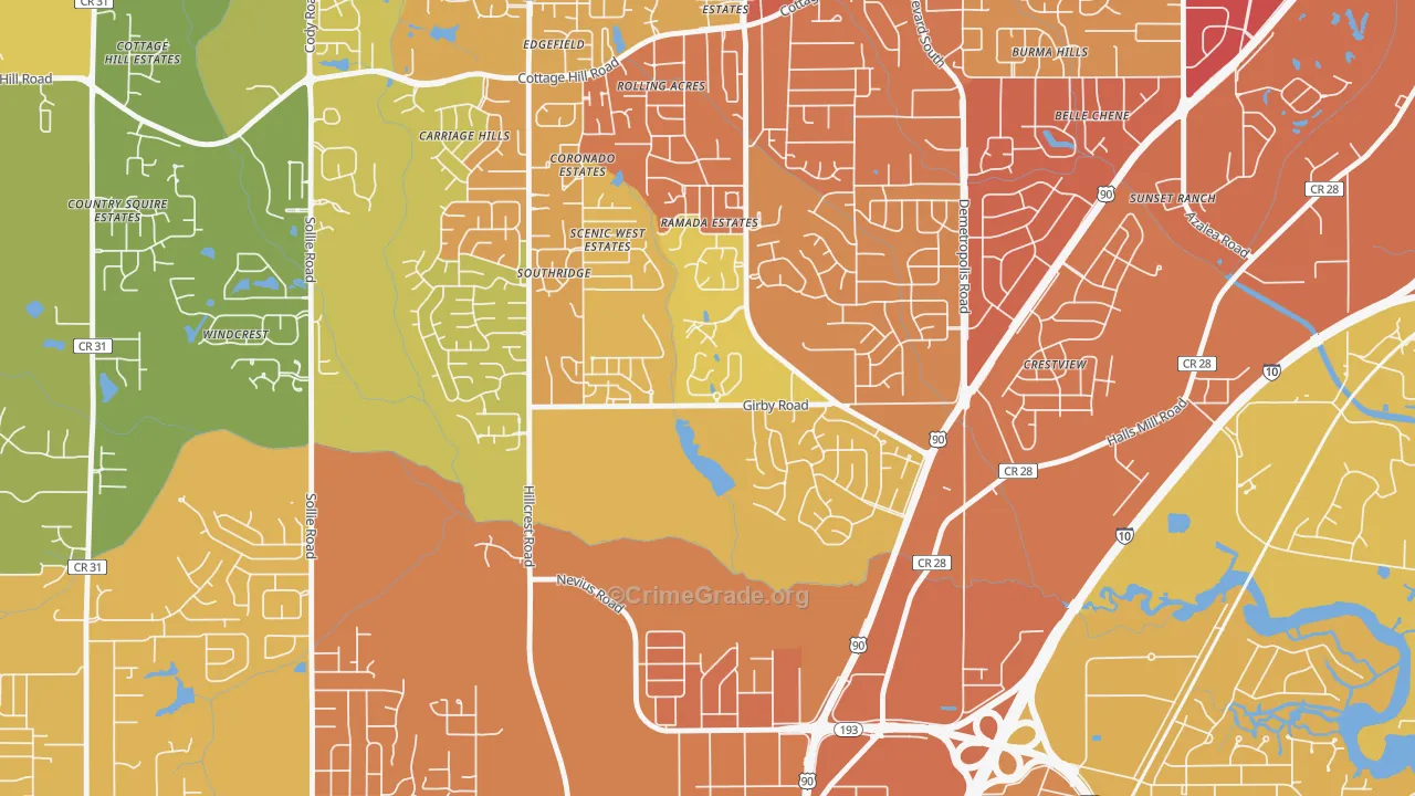 Canterbury, Mobile, AL Map of Assault Rates
