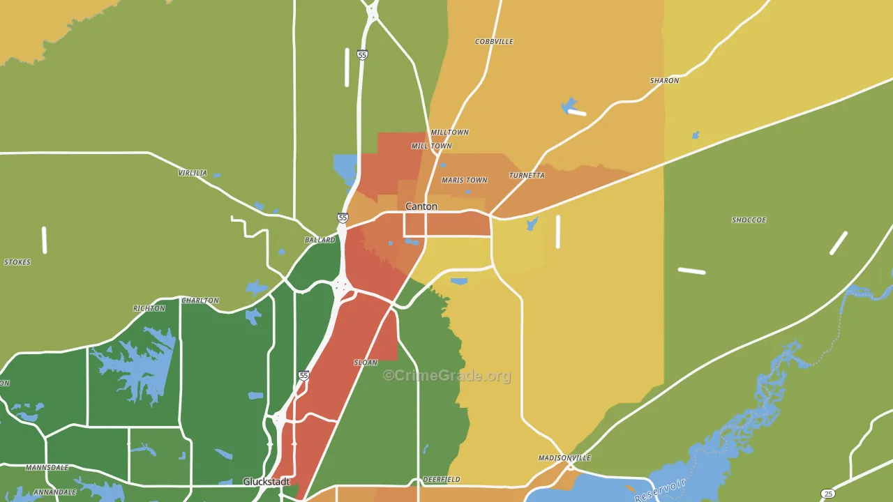 Canton, MS Map of Assault Rates