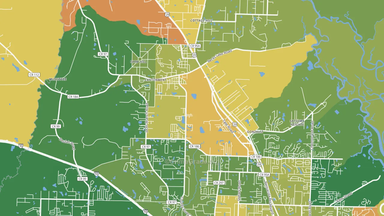 Cantonment, FL Map of Assault Rates