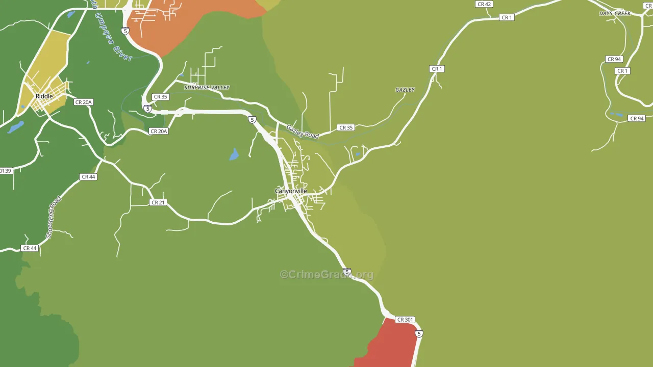 Canyonville, OR Map of Assault Rates