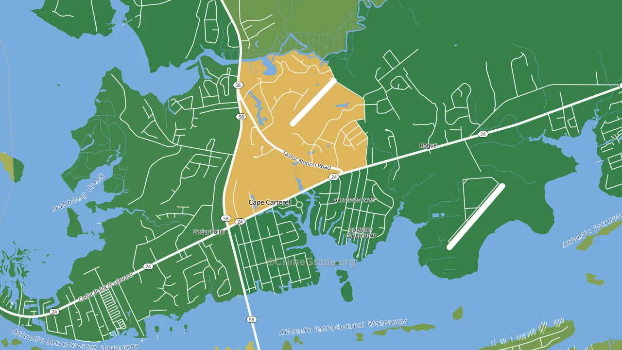 Cape Carteret, NC Map of Assault Rates