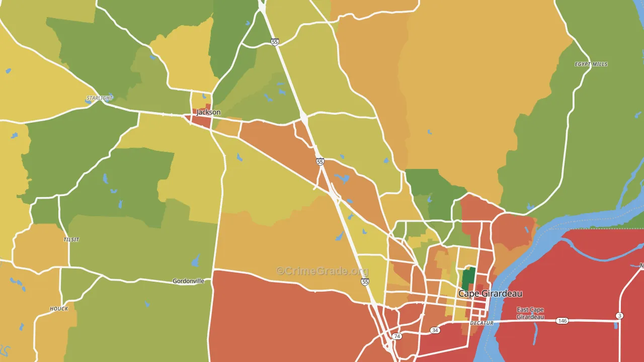 Cape Girardeau County, MO Map of Assault Rates