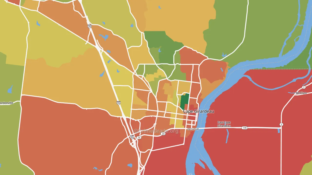Cape Girardeau, MO Map of Assault Rates
