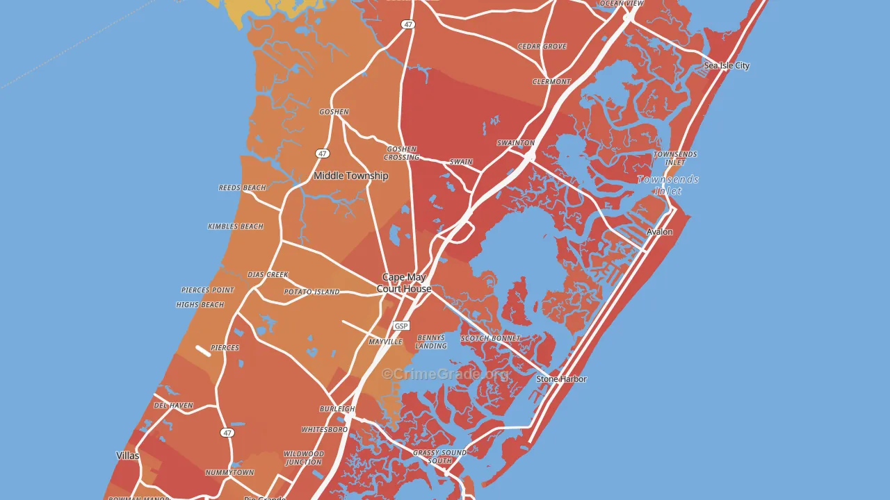 Cape May County, NJ Map of Assault Rates
