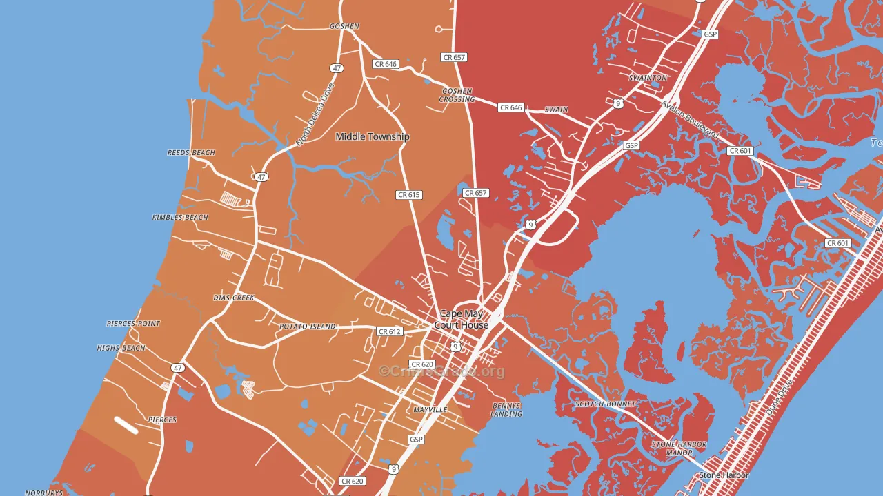 Cape May Court House, NJ Map of Assault Rates