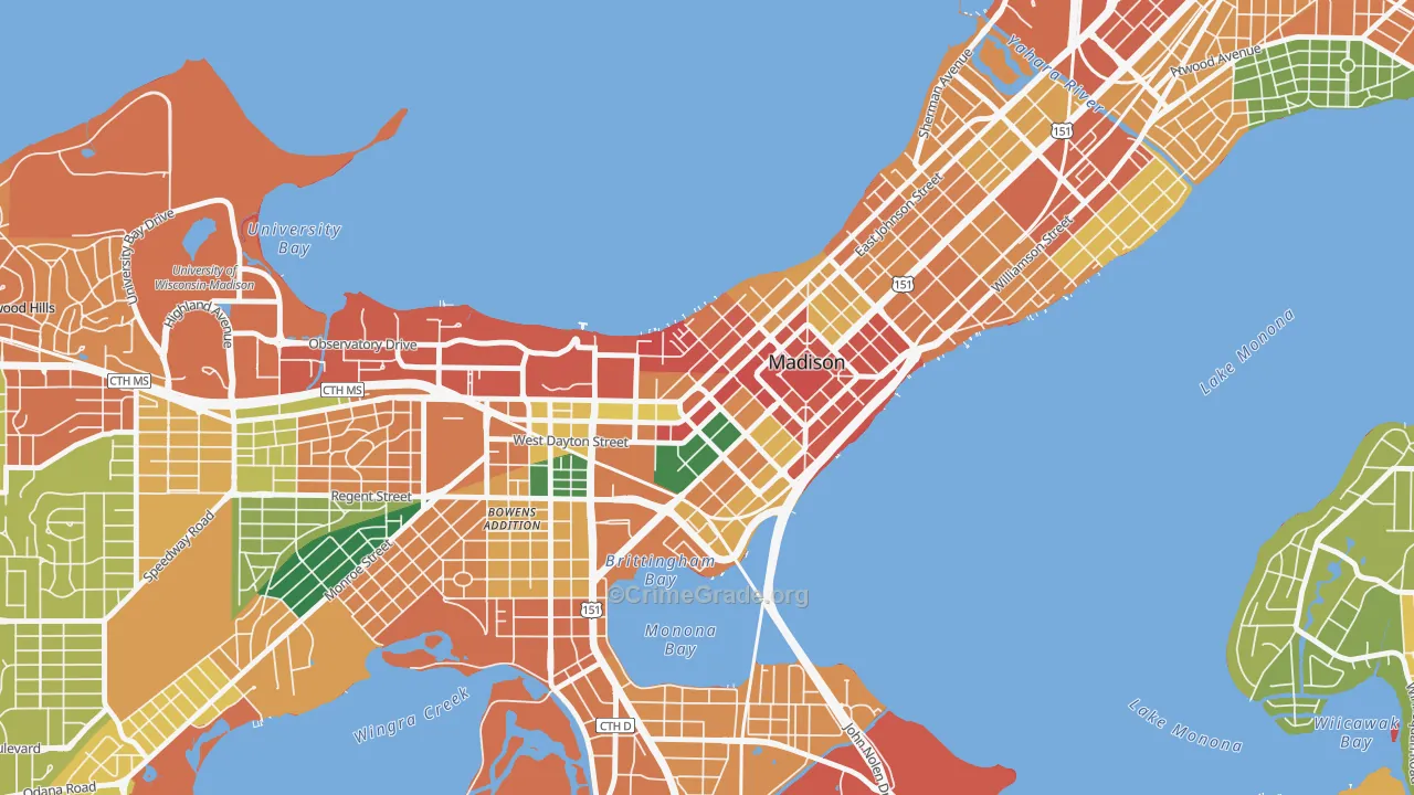 Capitol, Madison, WI Map of Assault Rates