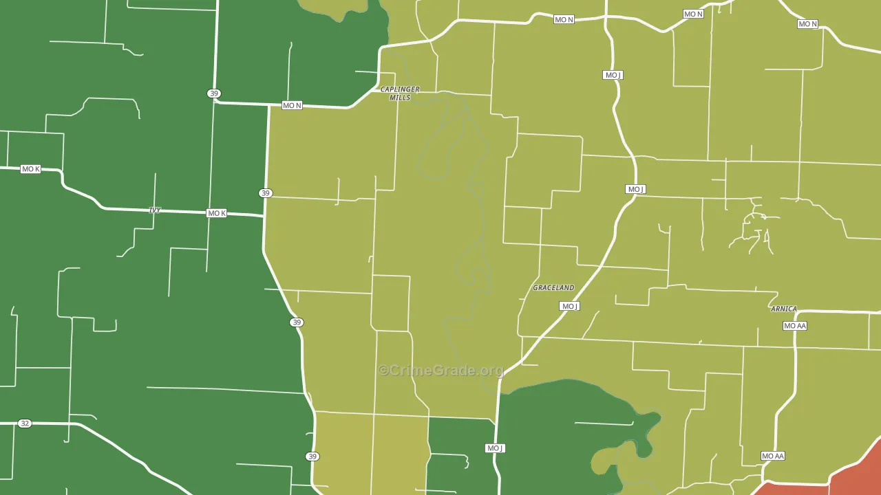 Caplinger Mills, MO Map of Assault Rates