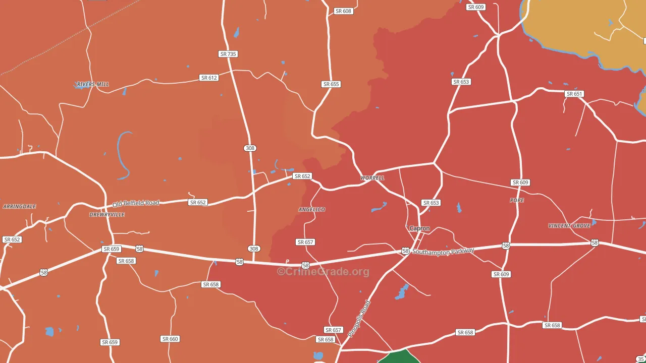 Capron, VA Map of Assault Rates