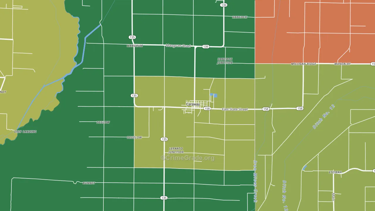 Caraway, AR Map of Assault Rates