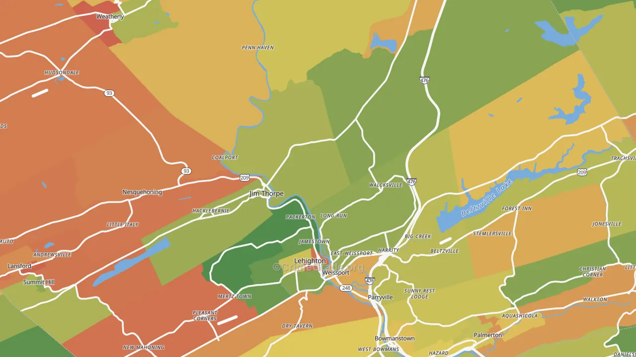 Carbon County, PA Map of Assault Rates