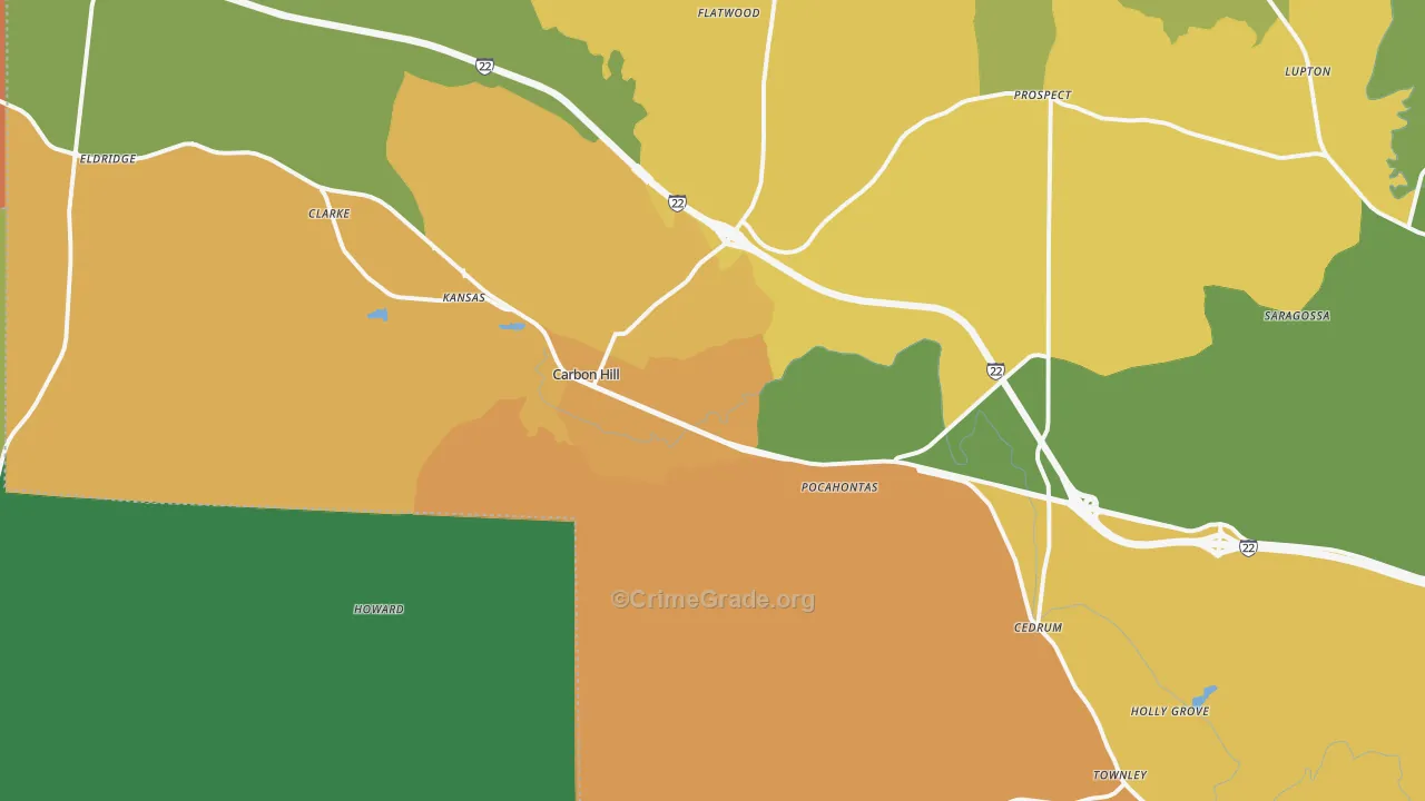 Carbon Hill, AL Map of Assault Rates