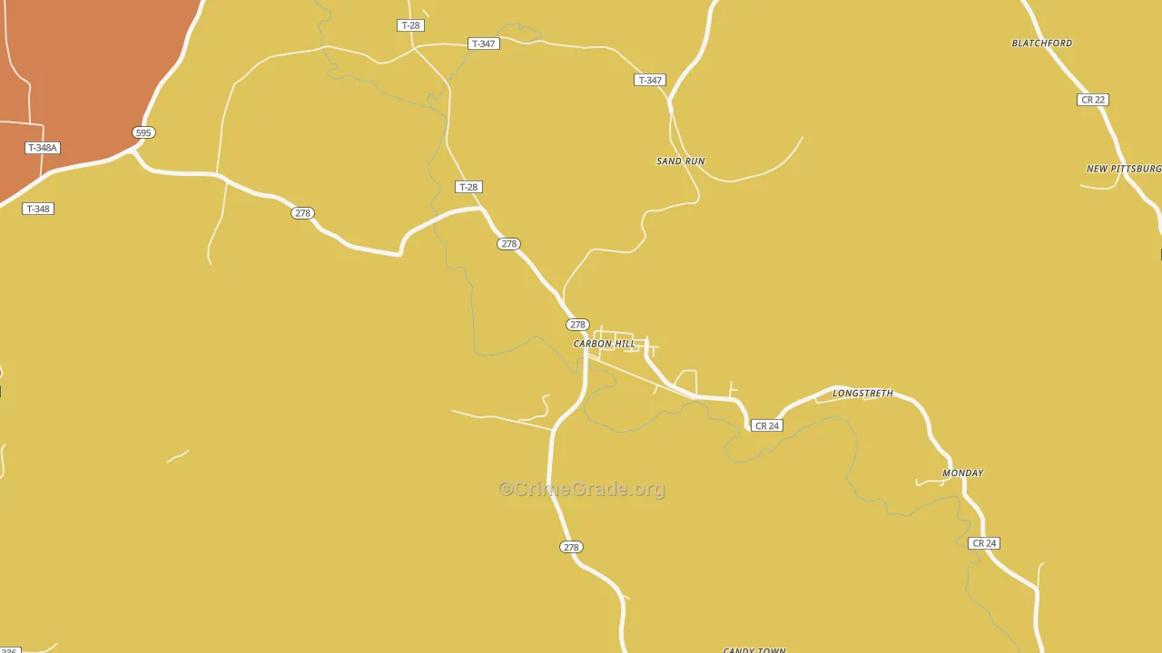 Carbon Hill, OH Map of Assault Rates