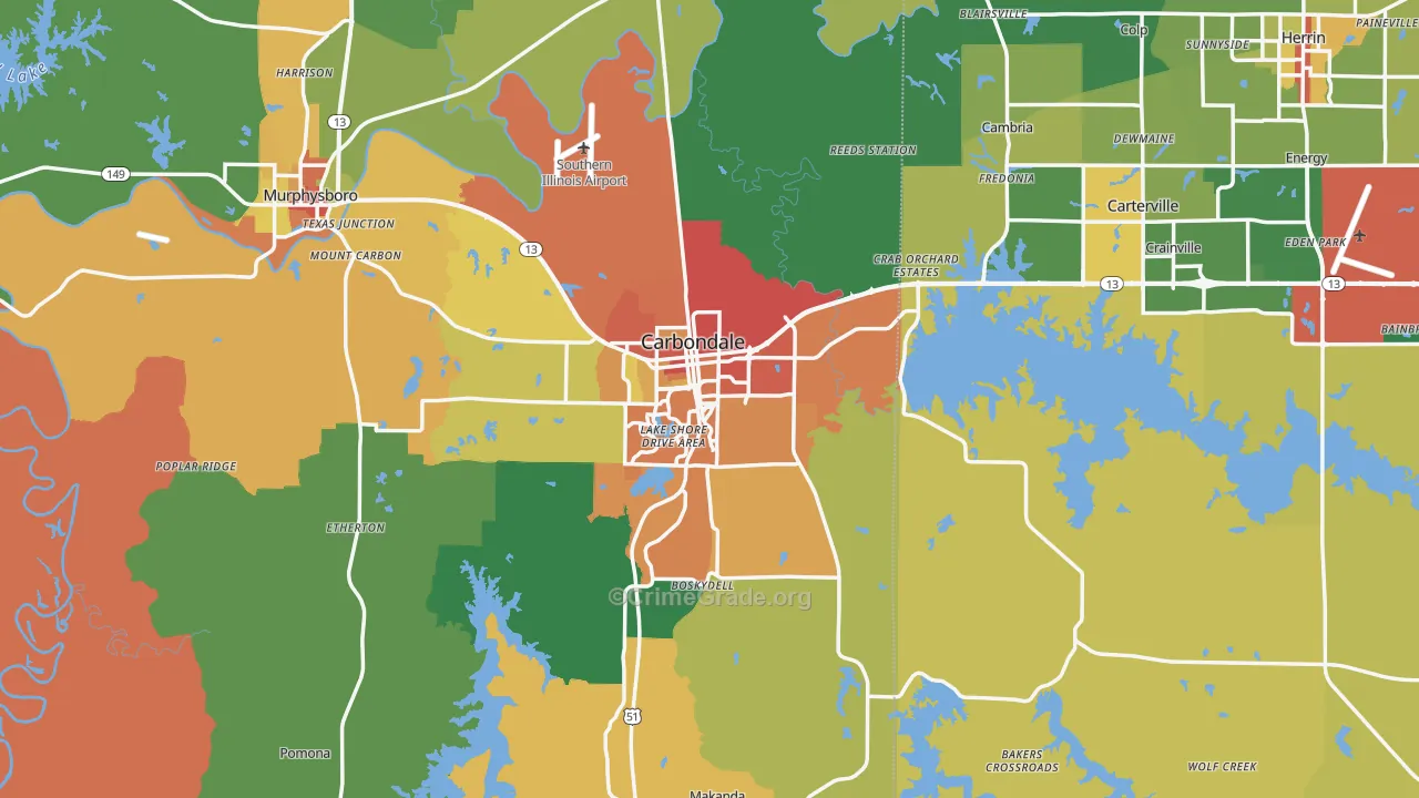 Carbondale, IL Map of Assault Rates