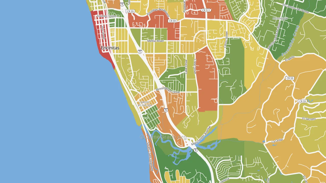 Cardiff By The Sea, CA Map of Assault Rates