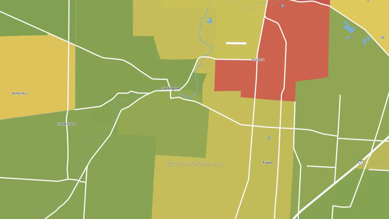 Cardington, OH Map of Assault Rates