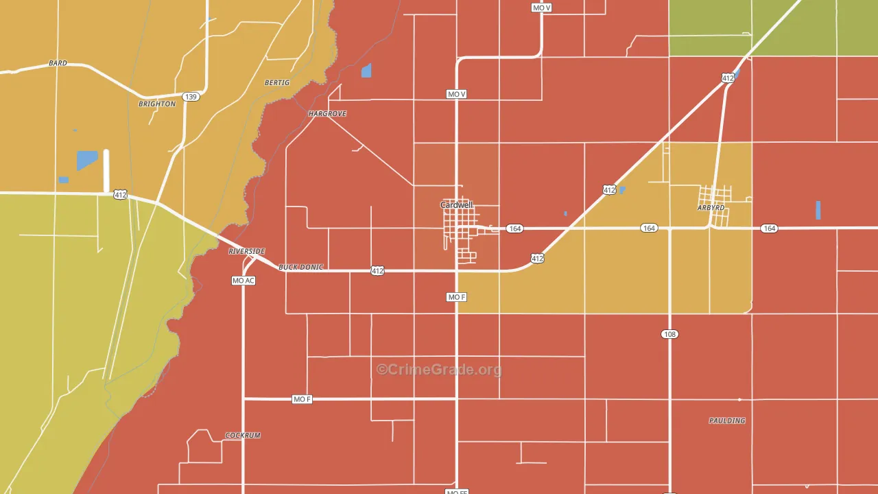 Cardwell, MO Map of Assault Rates