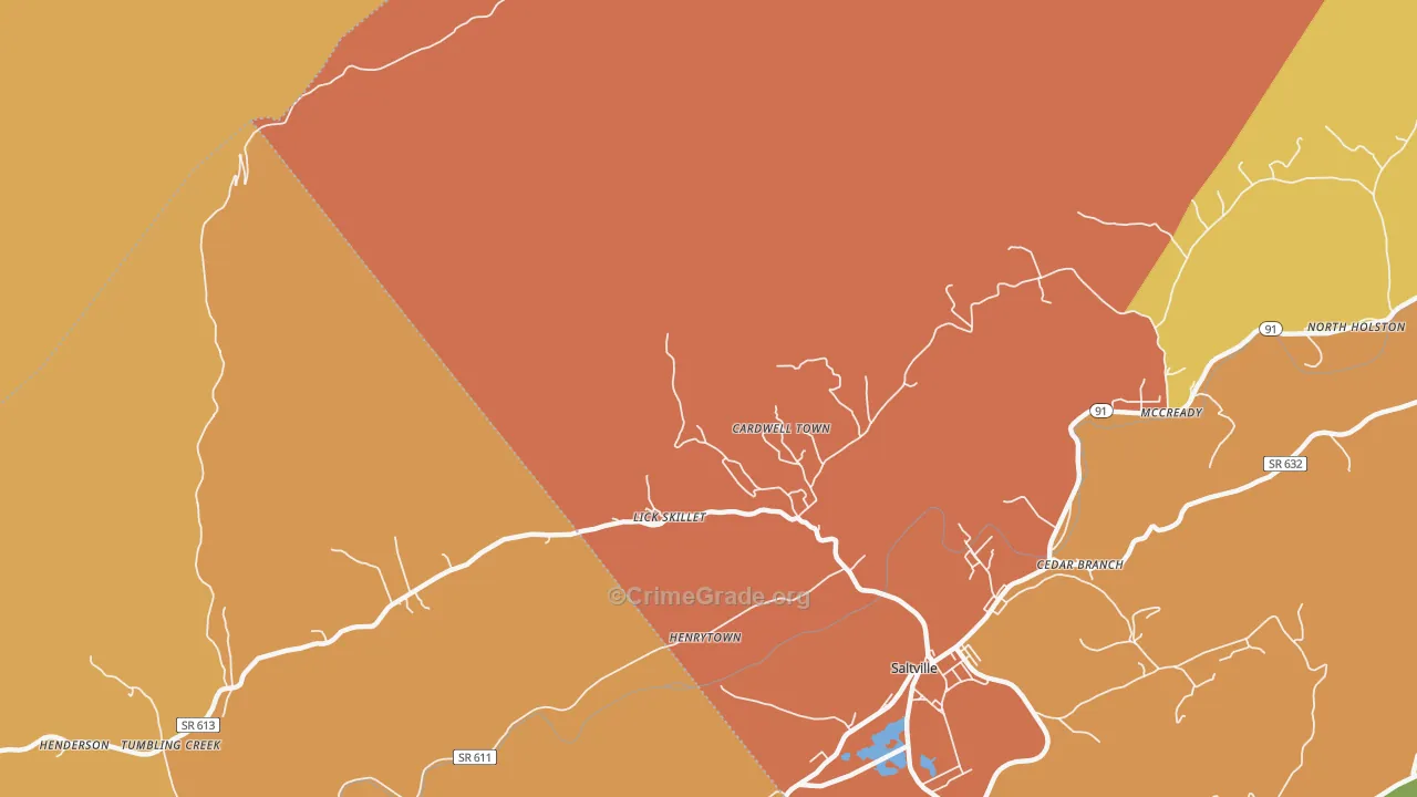 Cardwell Town, VA Map of Assault Rates