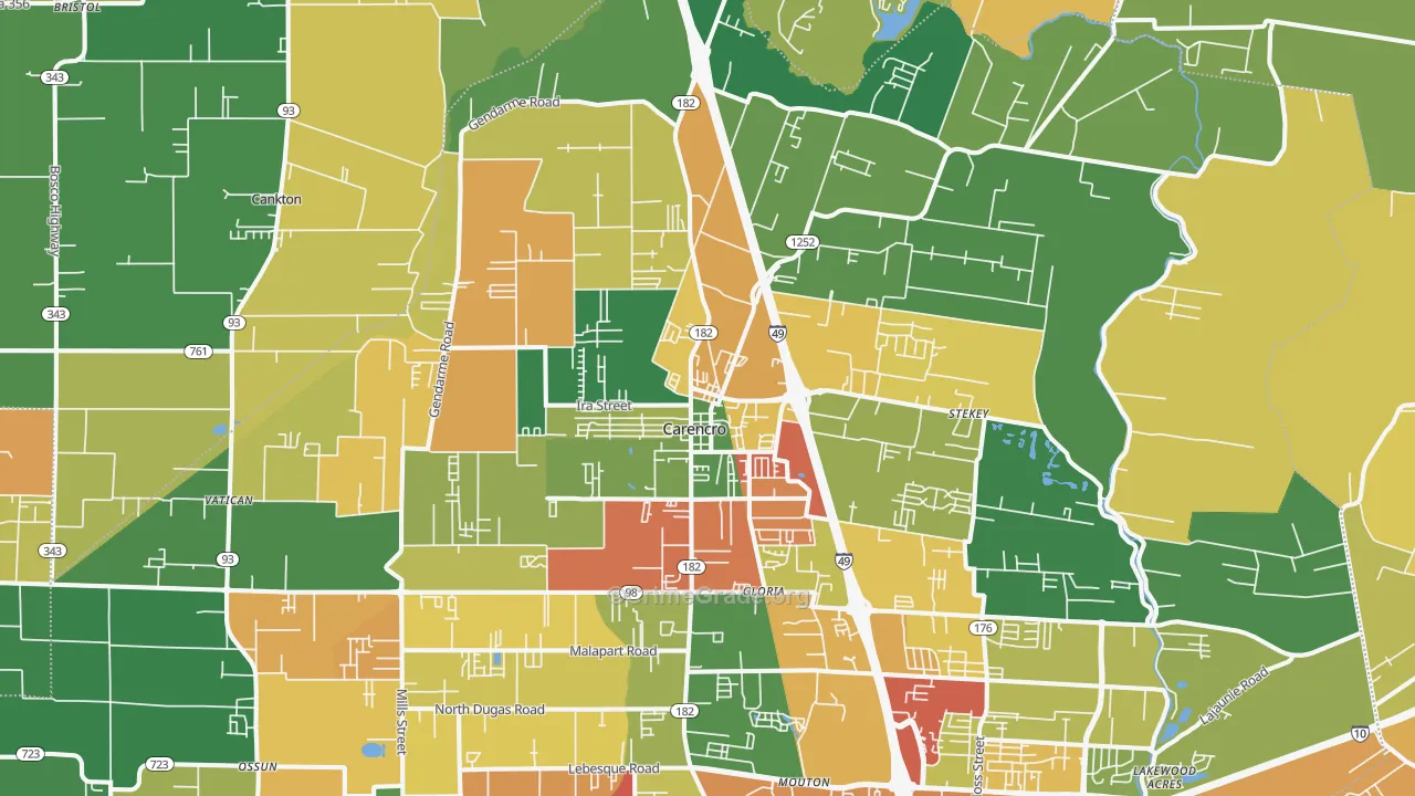 Carencro, LA Map of Assault Rates
