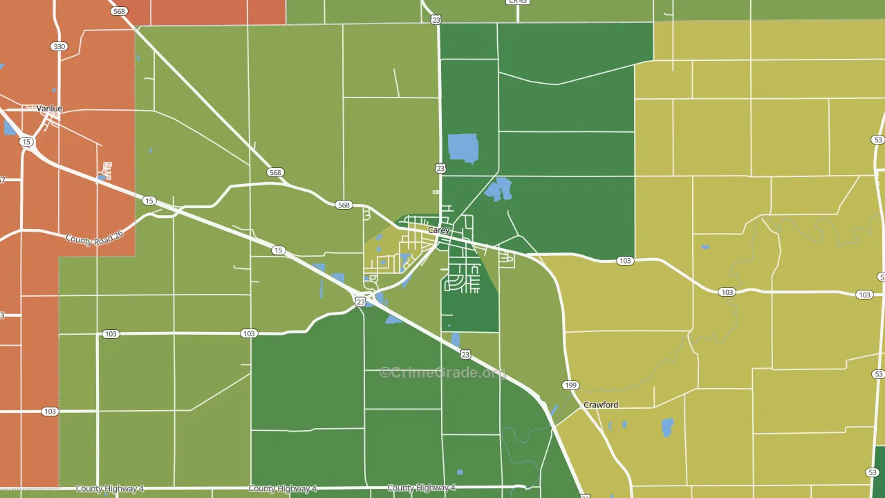 Carey, OH Map of Assault Rates