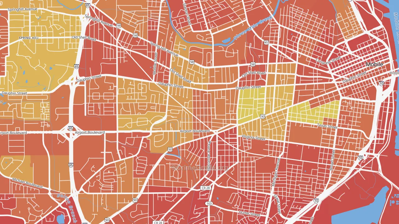 Carlen, Mobile, AL Map of Assault Rates