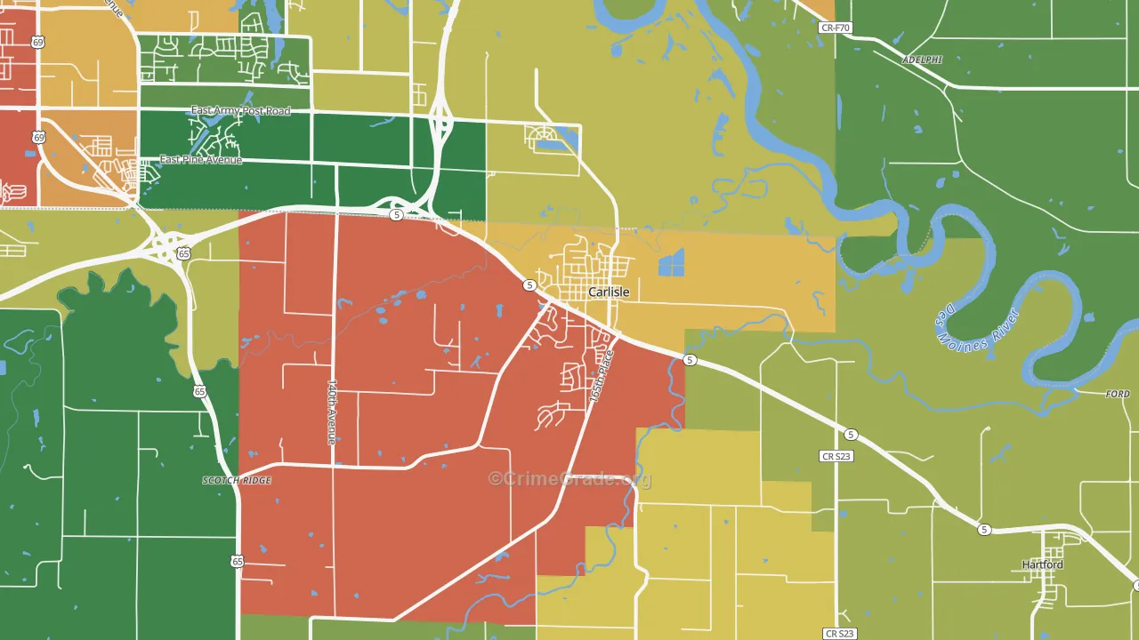 Carlisle, IA Map of Assault Rates