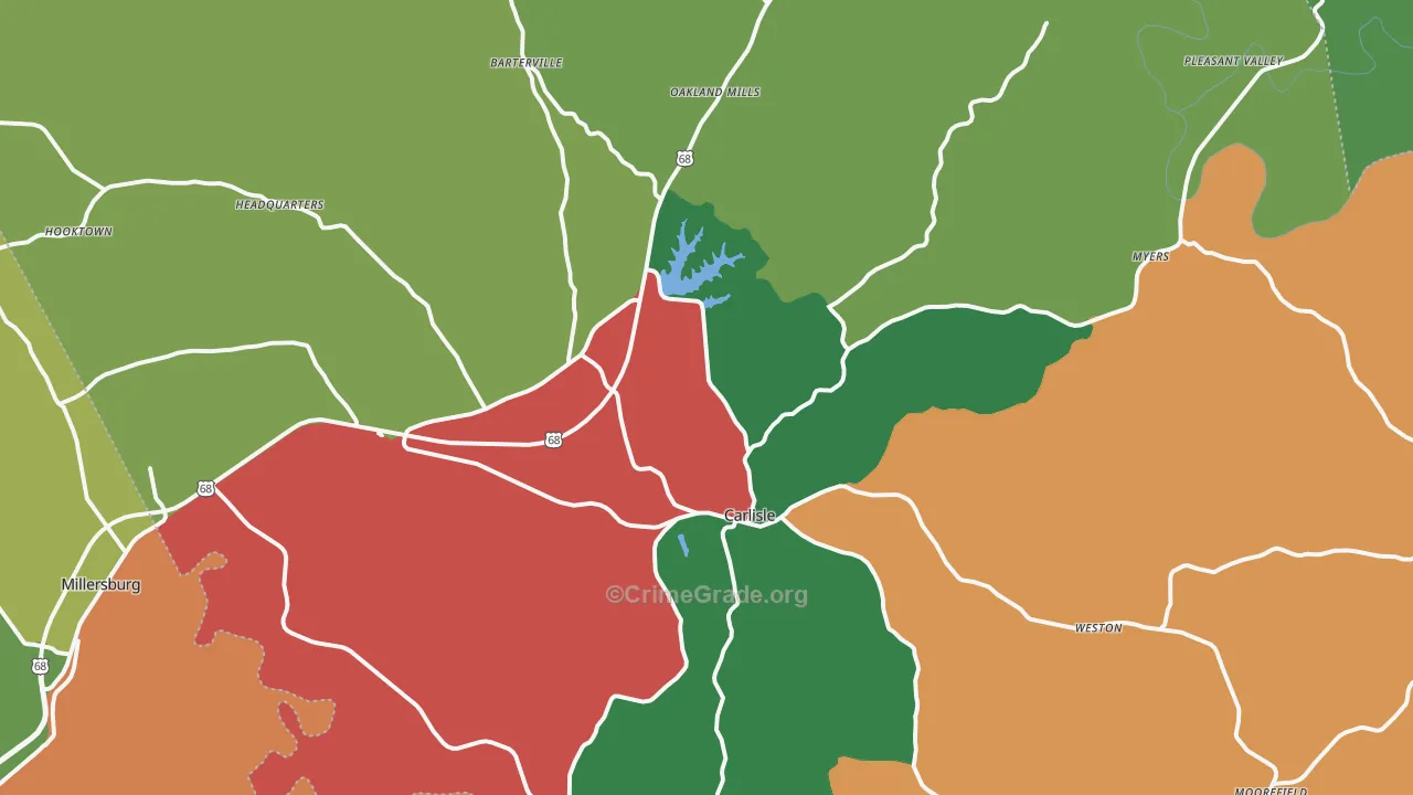 Carlisle, KY Map of Assault Rates