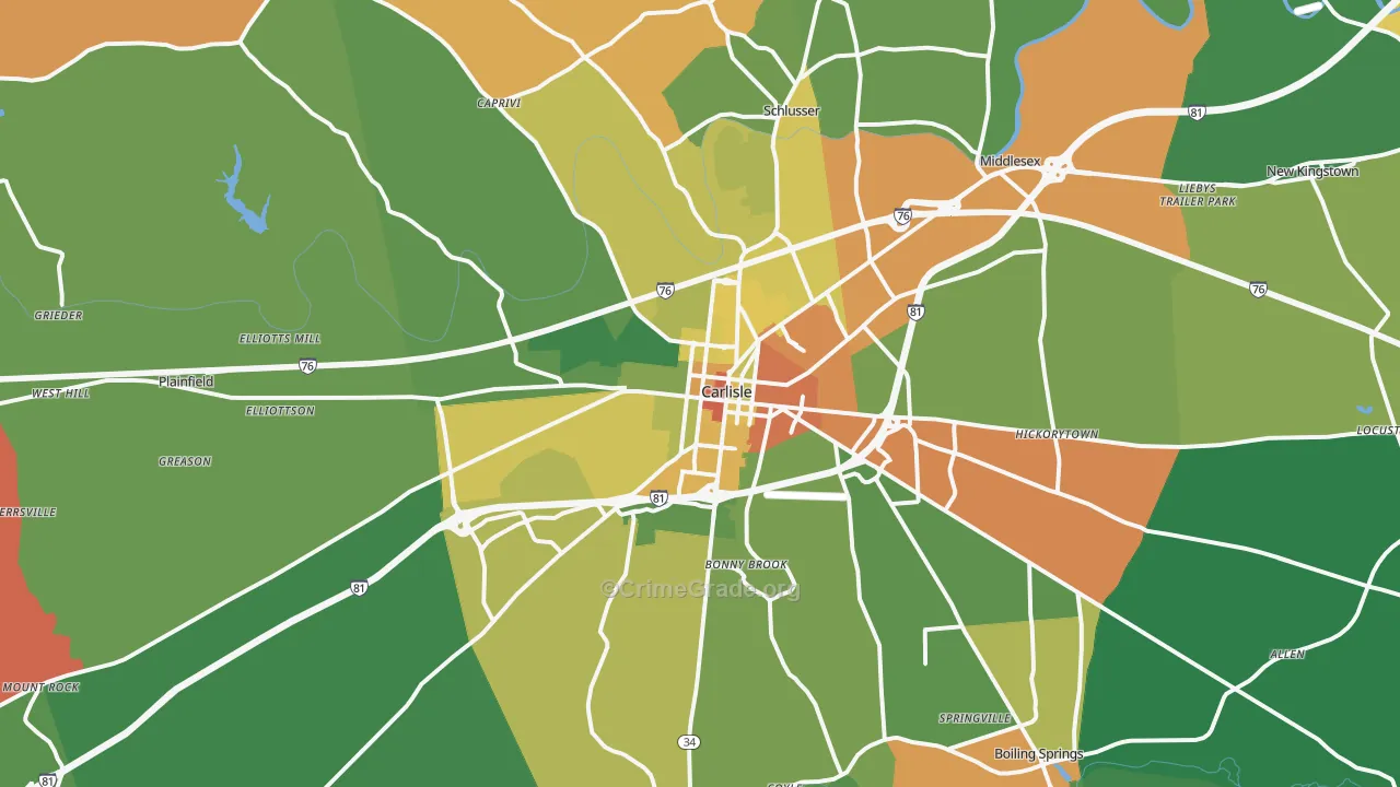 Carlisle, PA Map of Assault Rates