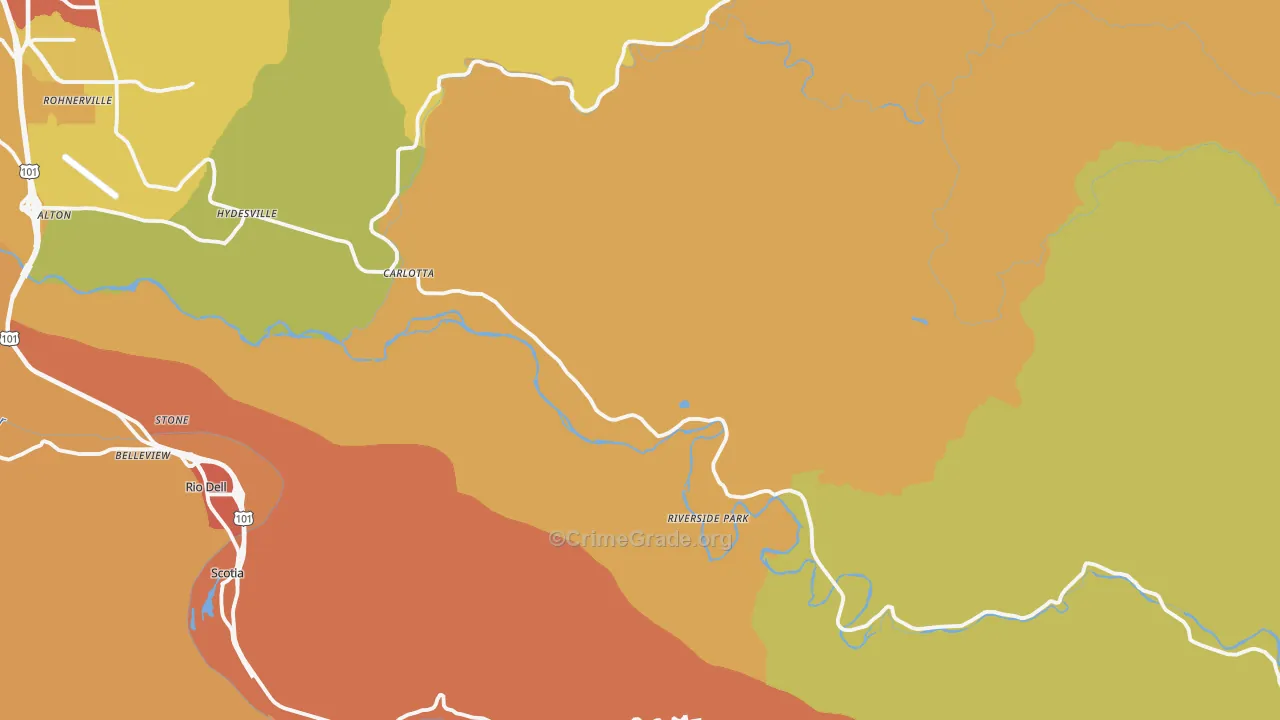 Carlotta, CA Map of Assault Rates