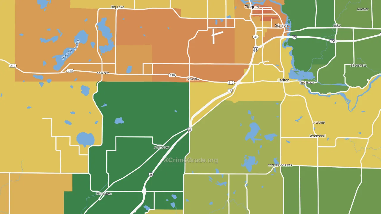 Carlton County, MN Map of Assault Rates