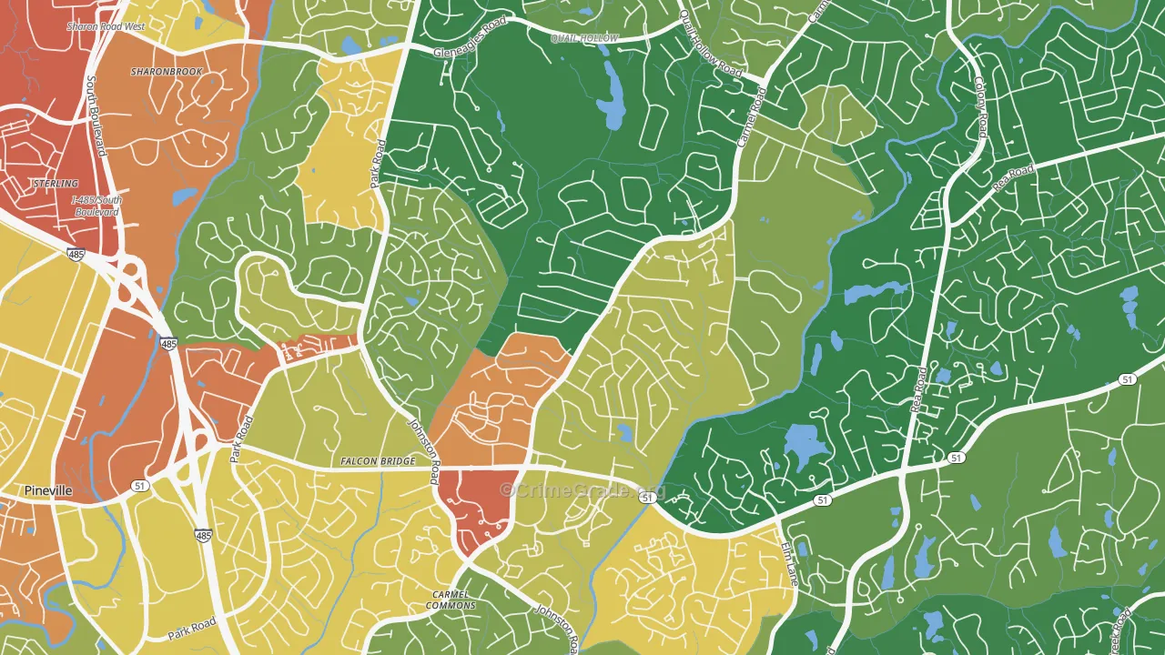 Carmel, Charlotte, NC Map of Assault Rates