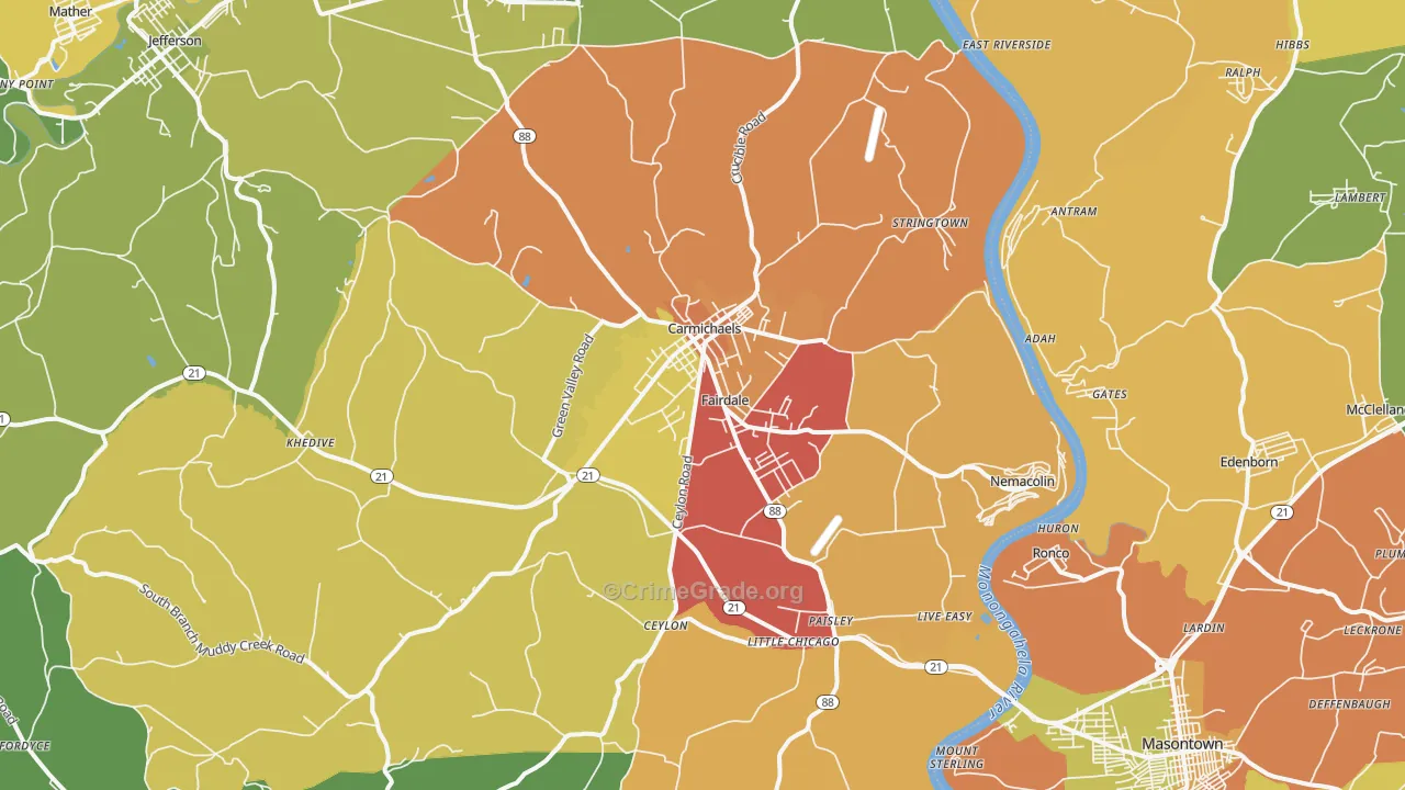 Carmichaels, PA Map of Assault Rates