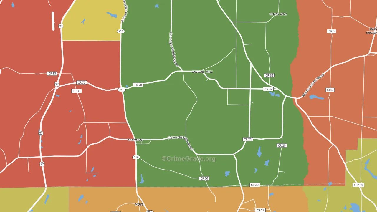 Carnegie, GA Map of Assault Rates