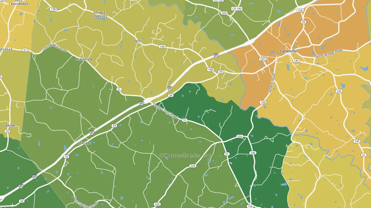 Carnesville, GA Map of Assault Rates