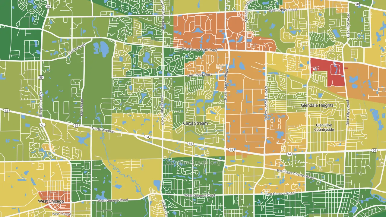 Carol Stream, IL Map of Assault Rates