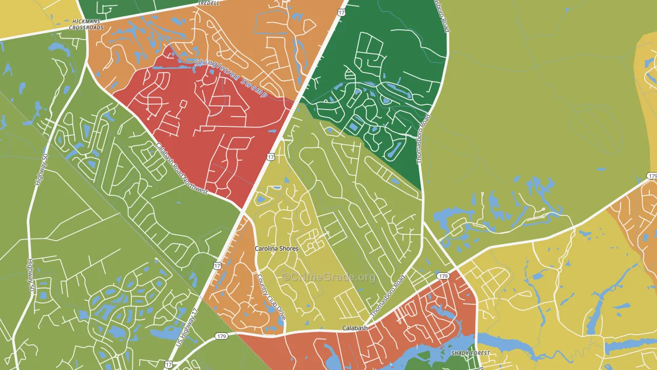 Carolina Shores, NC Map of Assault Rates