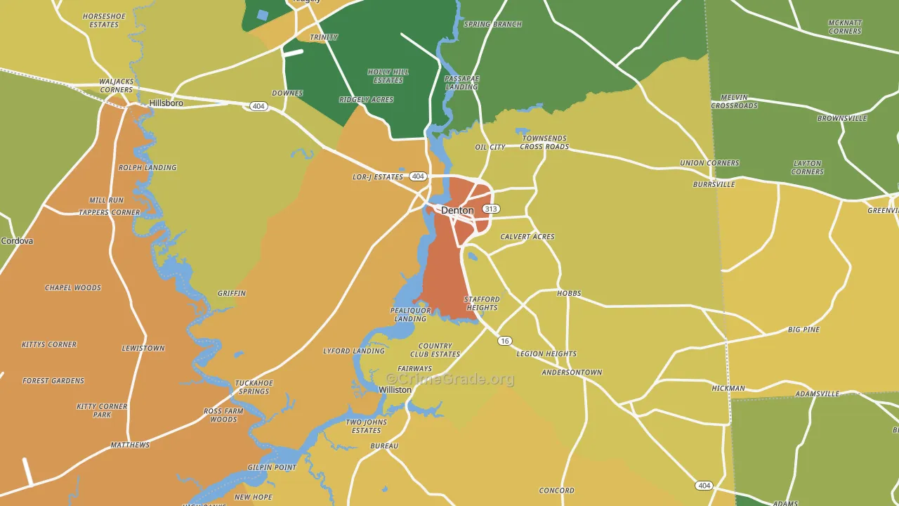Caroline County, MD Map of Assault Rates