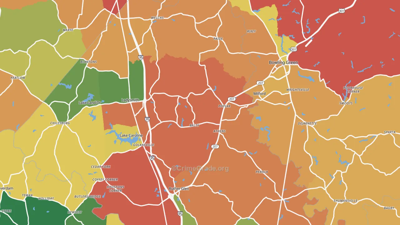 Caroline County, VA Map of Assault Rates