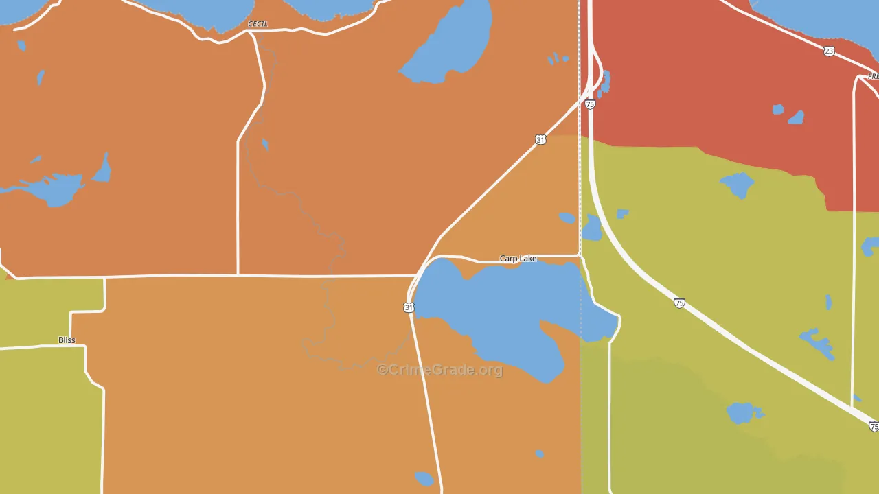 Carp Lake, MI Map of Assault Rates
