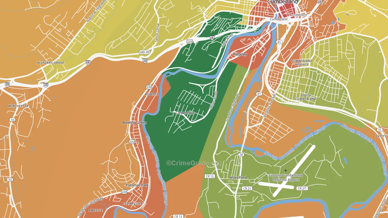 Carpendale, WV Map of Assault Rates