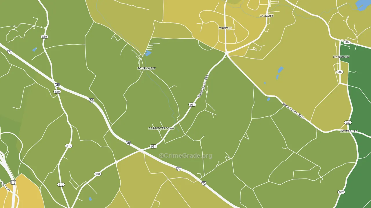 Carpentertown, PA Map of Assault Rates