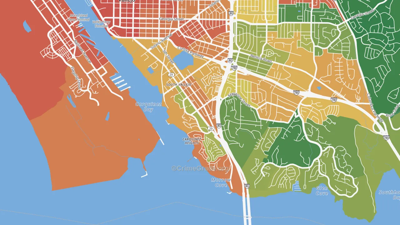 Carquinez Heights, Vallejo, CA Map of Assault Rates