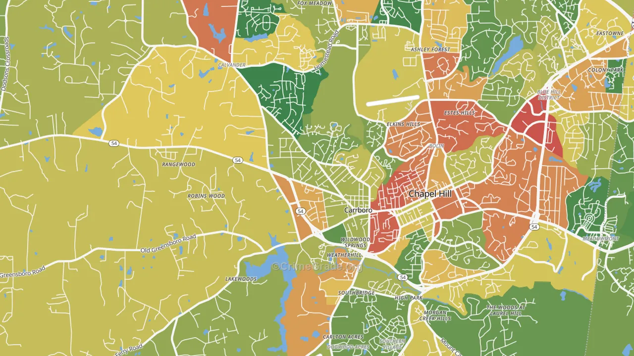 Carrboro, NC Map of Assault Rates