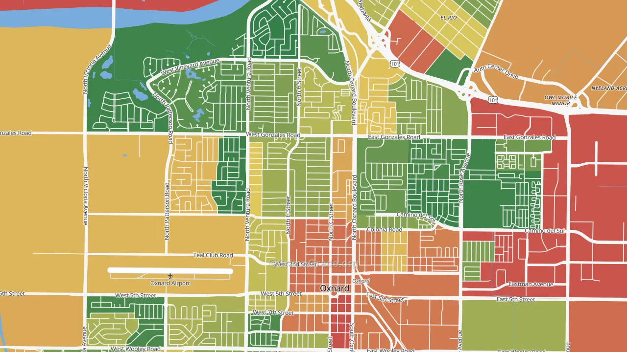 Carriage Square, Oxnard, CA Map of Assault Rates