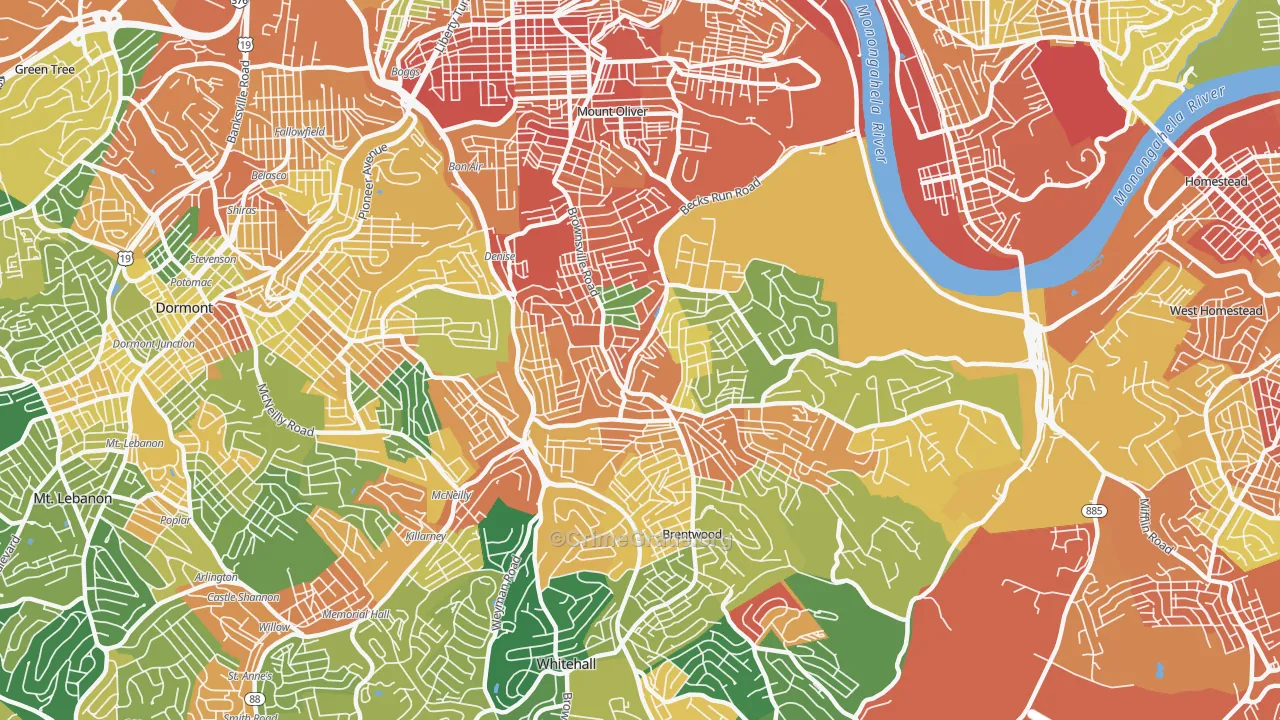 Carrick, Pittsburgh, PA Map of Assault Rates
