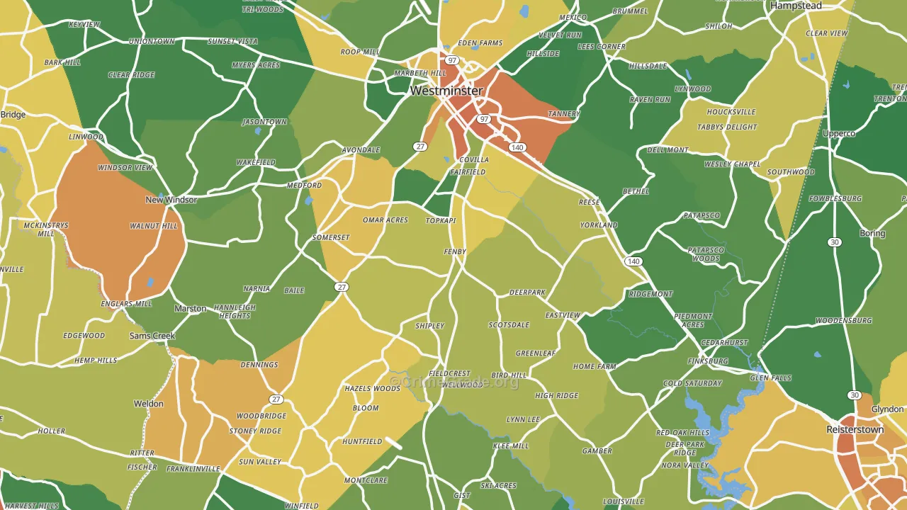 Carroll County, MD Map of Assault Rates