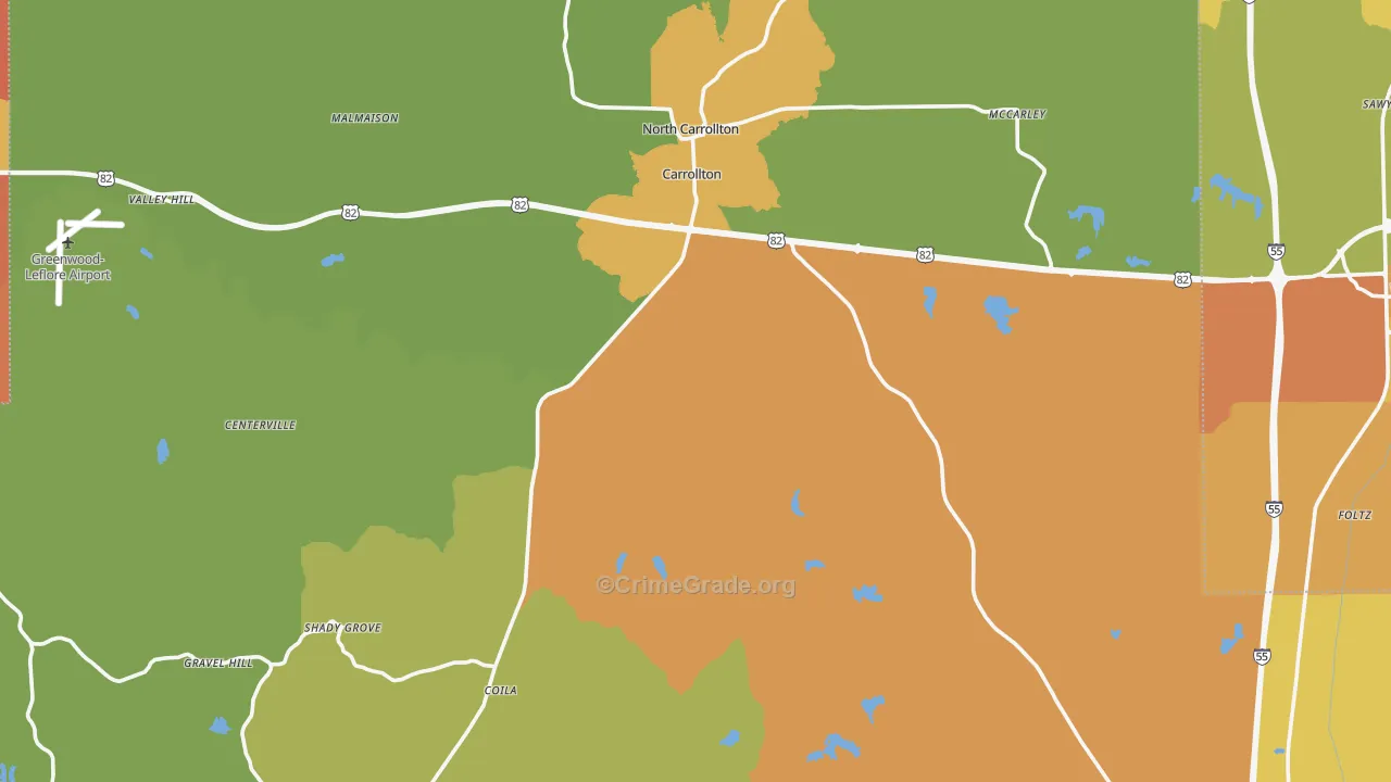 Carroll County, MS Map of Assault Rates